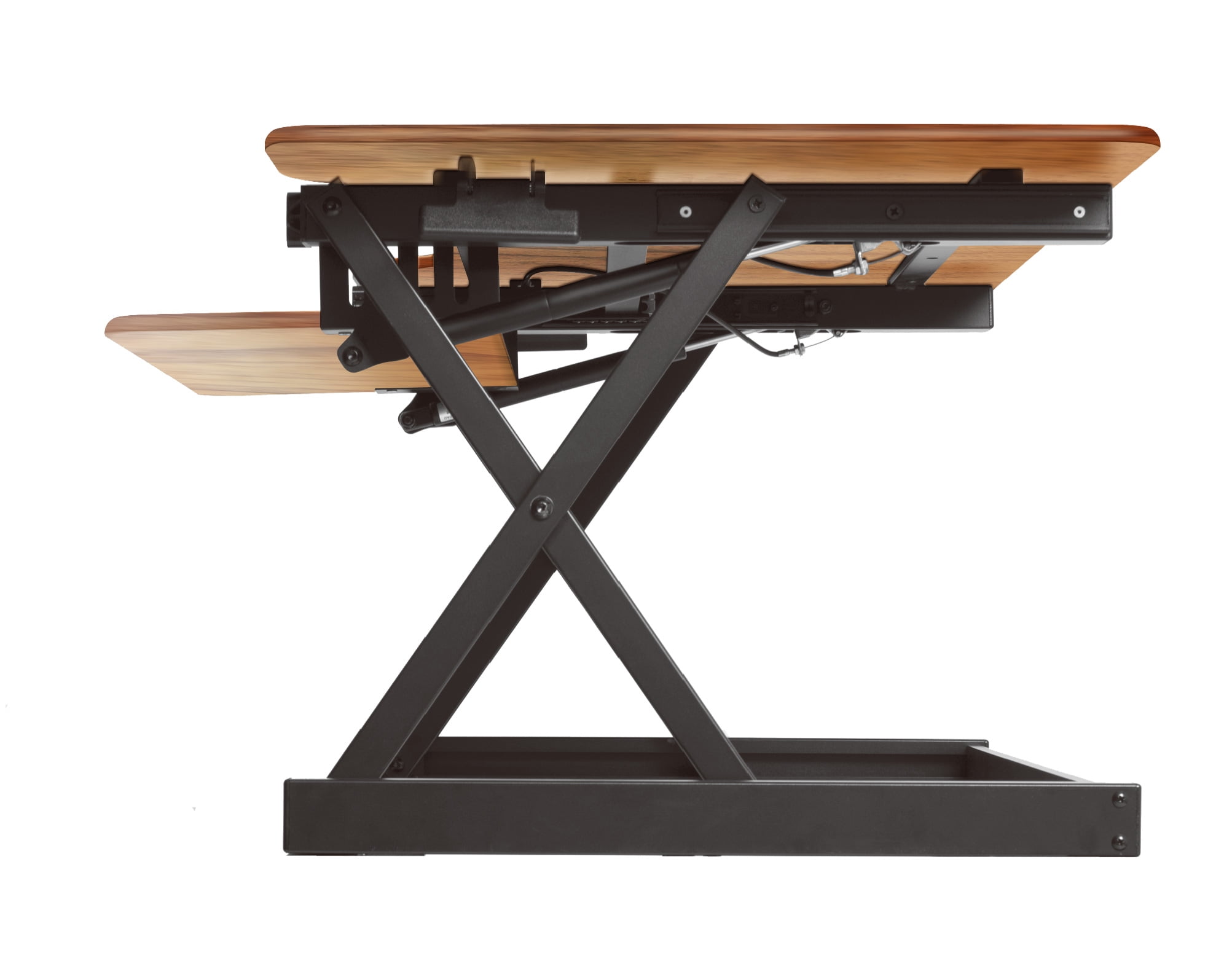 Rocelco 46" Large Height Adjustable Corner Standing Desk Converter, Quick Sit Stand Up Dual Monitor Riser, Gas Spring Assist Computer Workstation, Wide Keyboard Tray, Teak Wood Grain (R CADRT-46)