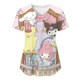 thumbnail image 3 of RWJDXD RWJDXD Uniforme d'Infirmière, Blouses Hello Kitty pour Femmes, Imprimé Cartoon, Manches Courtes, Poches, Uniformes Médicaux, 3 of 6