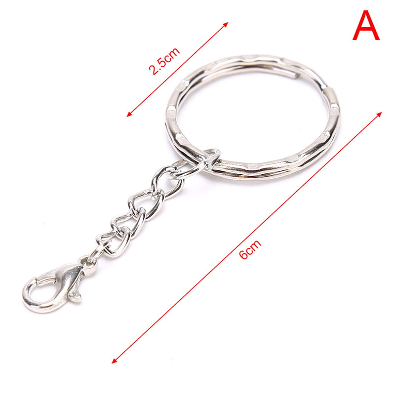 10pcs Polished Silver Keyring DIY Keychain Short Chain Split Ring Key RinXJ 