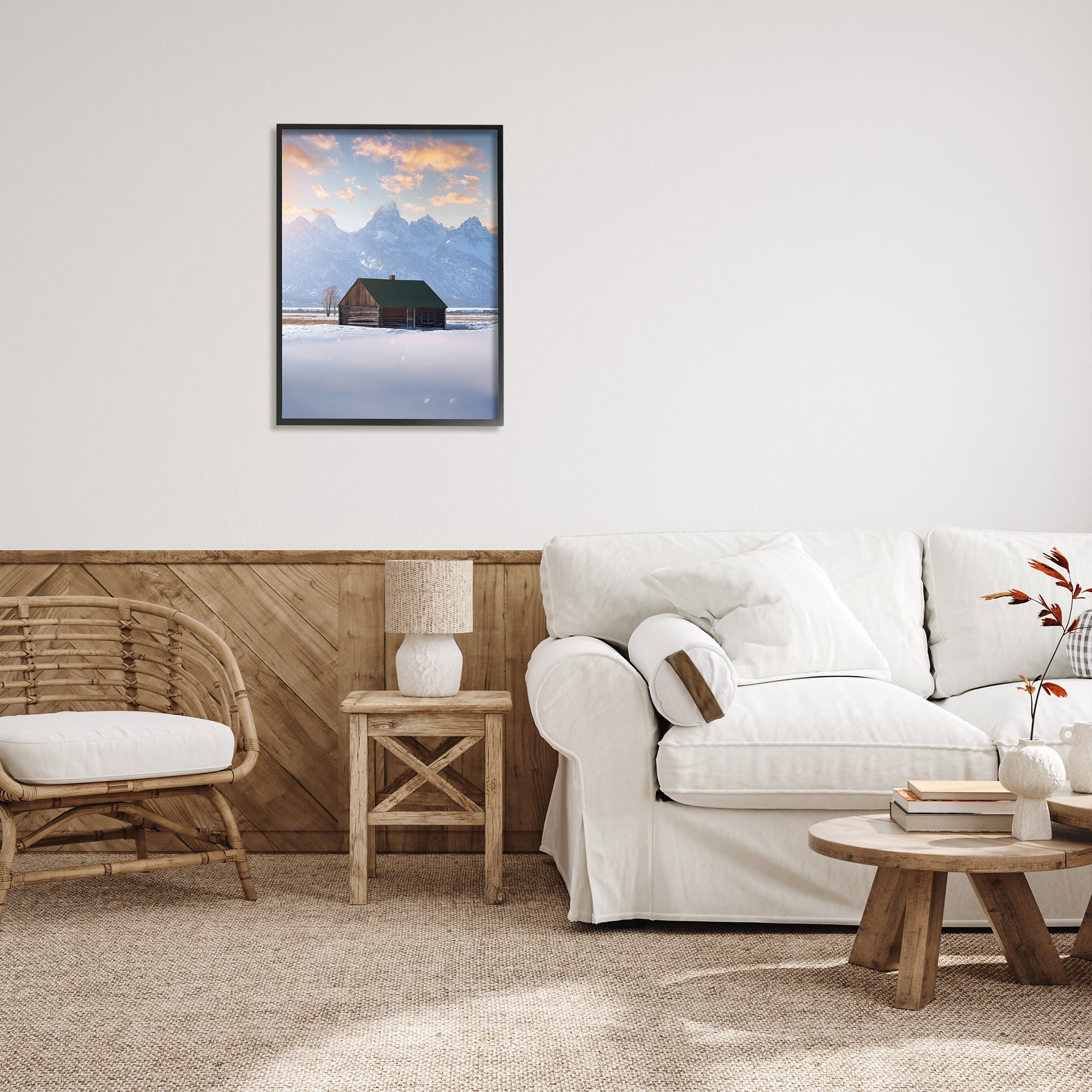 Stupell Industries Snowy Winter Cabin Landscape Photography Black Framed Art Print Wall Art, 24 x 30
