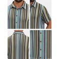 thumbnail image 7 of DARING DIVA Men's Striped Short Sleeve Button Down See Through Shirts M Blue Green, 7 of 7
