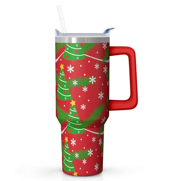 Christmas Day Presents 40oz Stainless Steel Coffee Tumbler with Handle and Straw, Leak Proof Insulated Travel Mug, Holiday Gifts for Adults