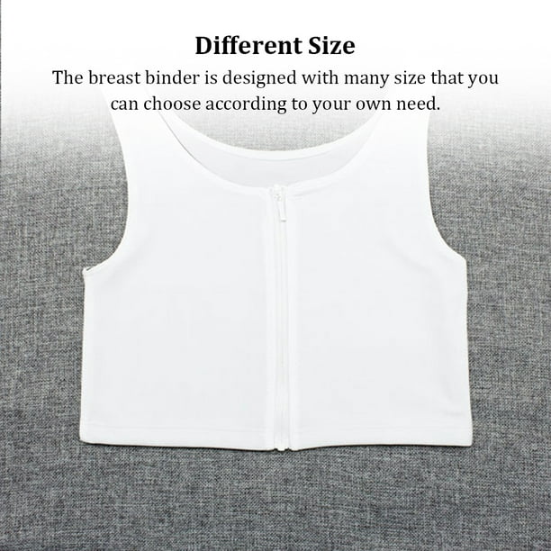 Redempat Nylon Women Flat Chest Binder Foldable Washable Zipper Solid Color  Flexible Elastic Sweat Absorbent Breast Binders Clothes White 2XL 