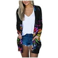 thumbnail image 4 of Cardigan à Col en V Imprimé Papillon pour Femmes Manches Longues avec Poches, 4 of 6