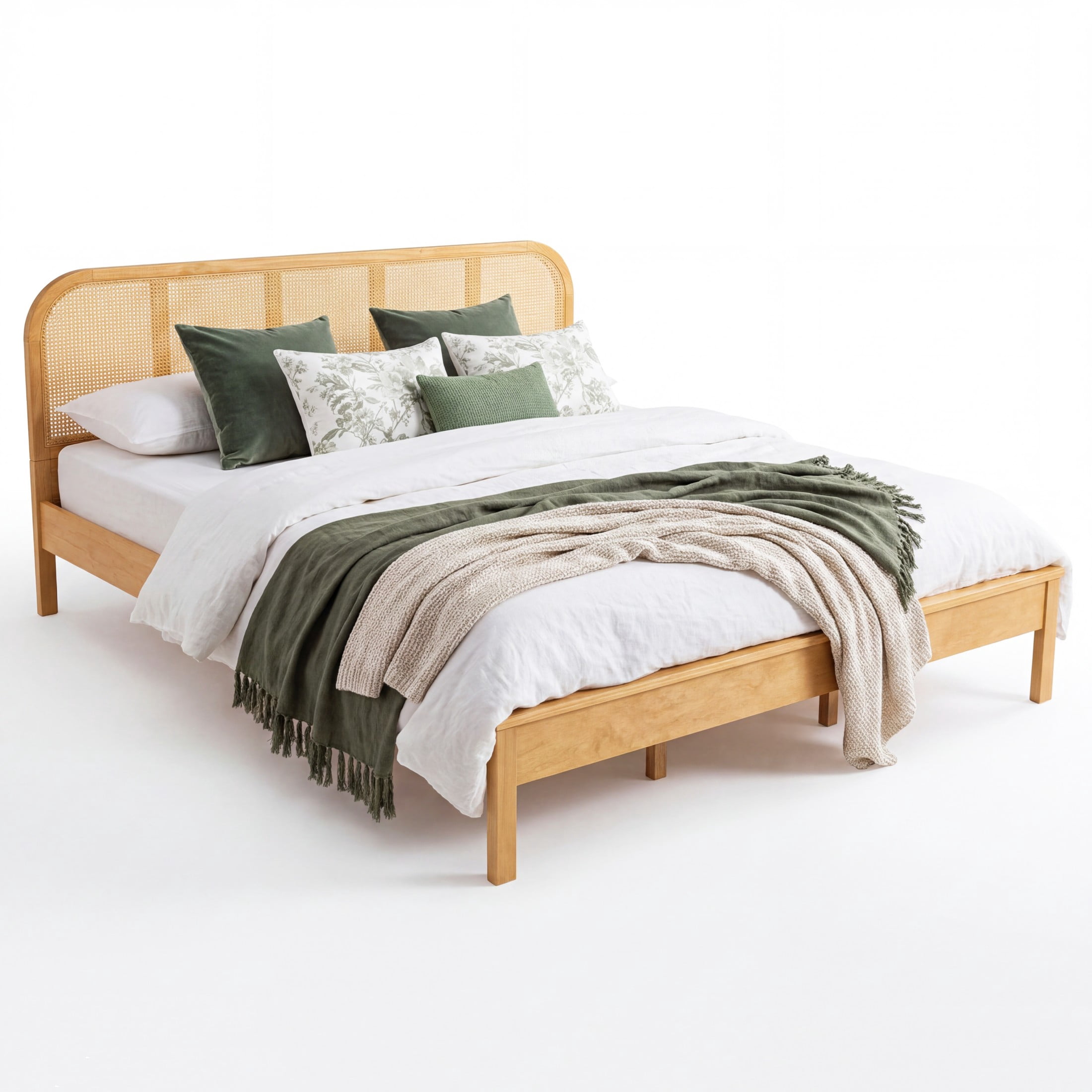 Christopher Knight Home Bohemian King Wood Platform Bed Frame with Rattan Headboard, Natural