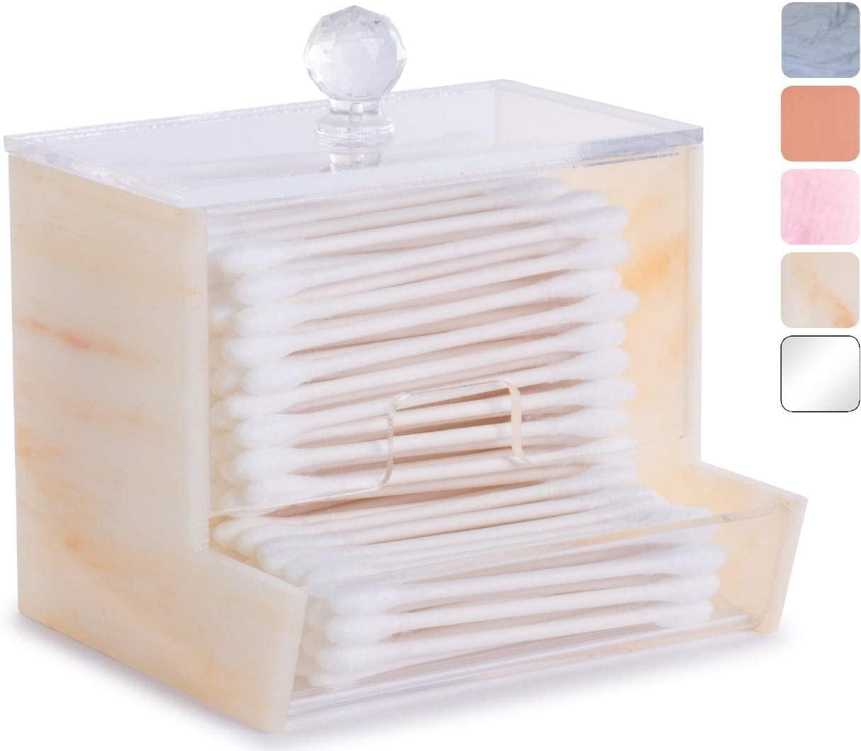Yellow Marble Qtip Holder Canister for Q-Tip Brand Cotton Swab Dispenser by My Space Organizers