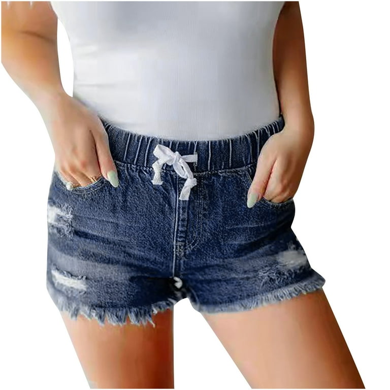 Women Summer Jean Shorts with Pockets Frayed Ripped Holes High Waisted Cute  Sexy Hot Mini Denim Shorts Thigh High