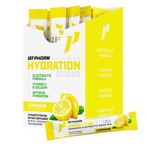 1st Phorm Hydration Sticks, Lemonade Flavor, Electrolyte Powder Drink Mix (20 Count)