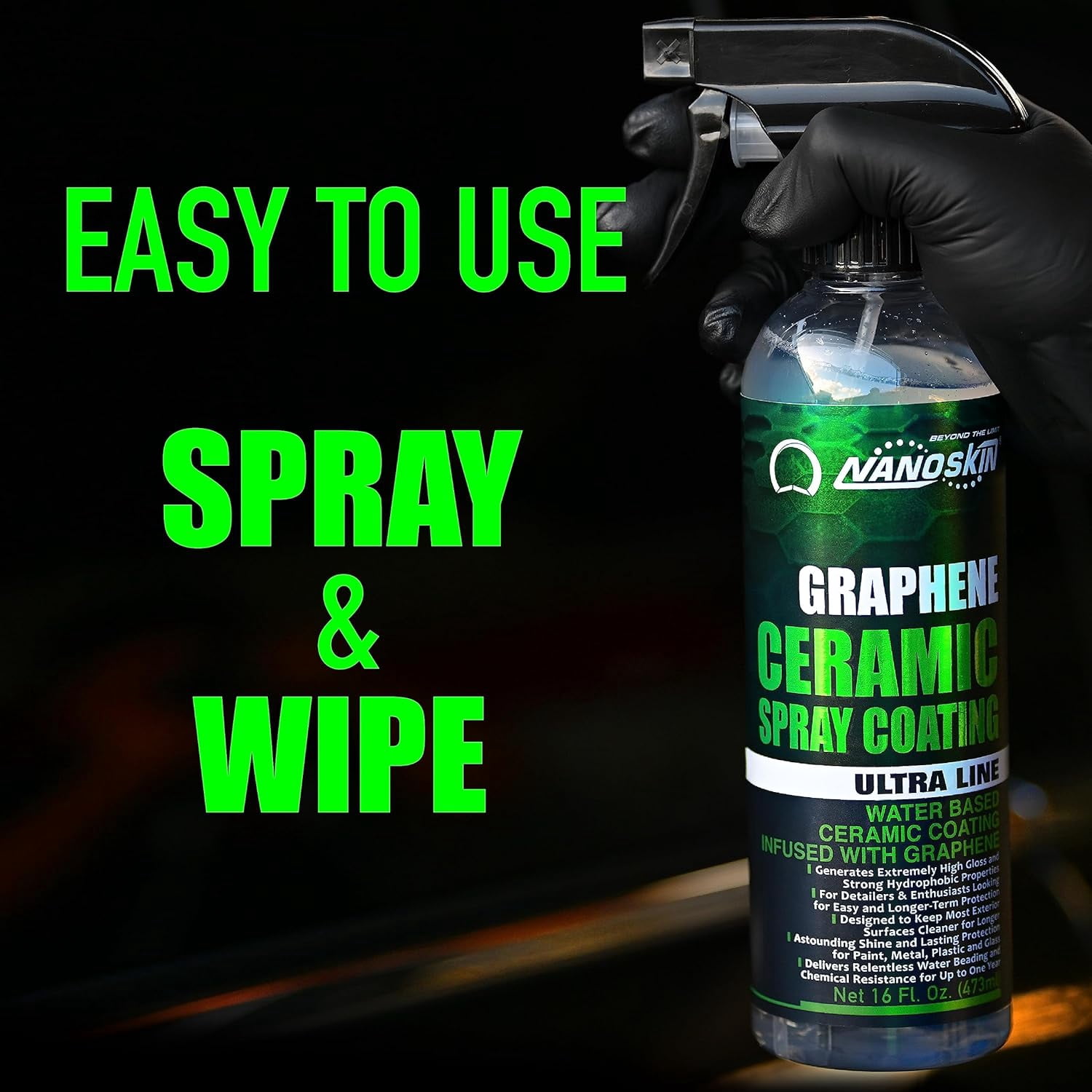 Nanoskin GRAPHENE Ceramic Spray Coating 30 Gallons – Water Based Super Hydrophobic Spray Substitutes Car Waxes, Paint Sealant, Top Coat Polymer | Apply after Car Wash, Clay Bar, Car Polisher Buffer