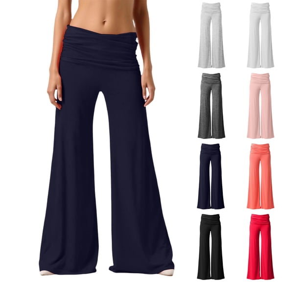 XINXIAOO Women's Y2K Flare Pantsn Navy Low Waist Stretch Dance Workout Bottoms Fold Over Leggings Active Yoga Pants for Women Size XS