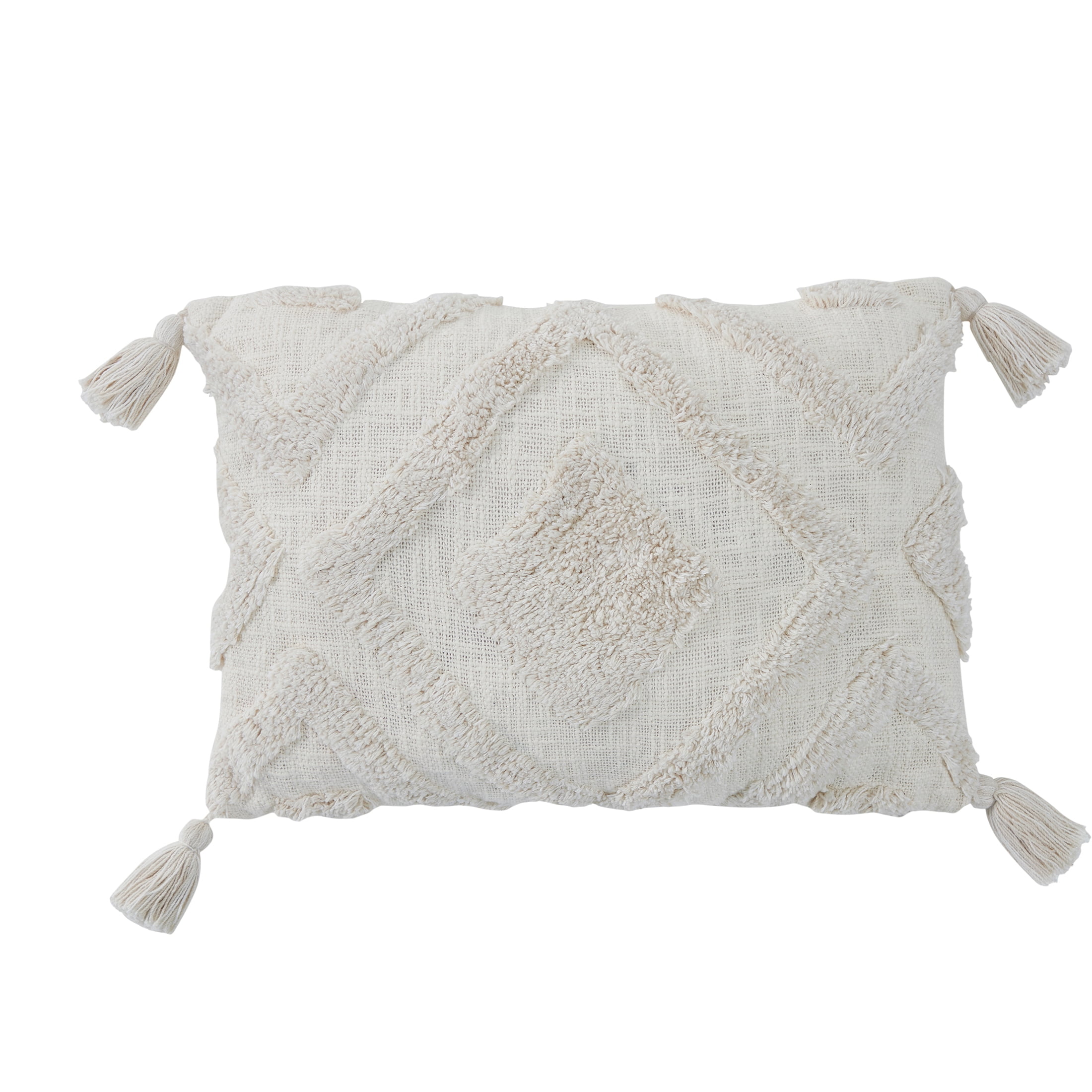 My Texas House Parker Tufted Cotton Oblong Decorative Pillow, 14' x 20', Coconut Milk
