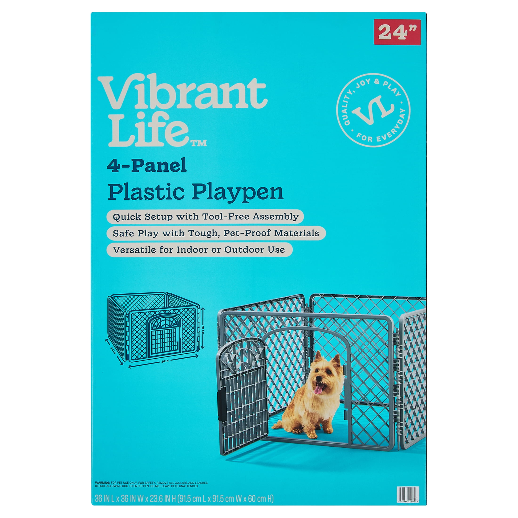 Free Shipping! Vibrant Life Pet Playpen 24”H 4-Panel Indoor