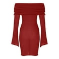 thumbnail image 6 of VEKDONE Womens Off The Shoulder Sweater Dress Flare Long Sleeve Knit Sheer Dress Elegant Cute Mini Dress Fashion Party Club Mini Dresses Red S, 6 of 7