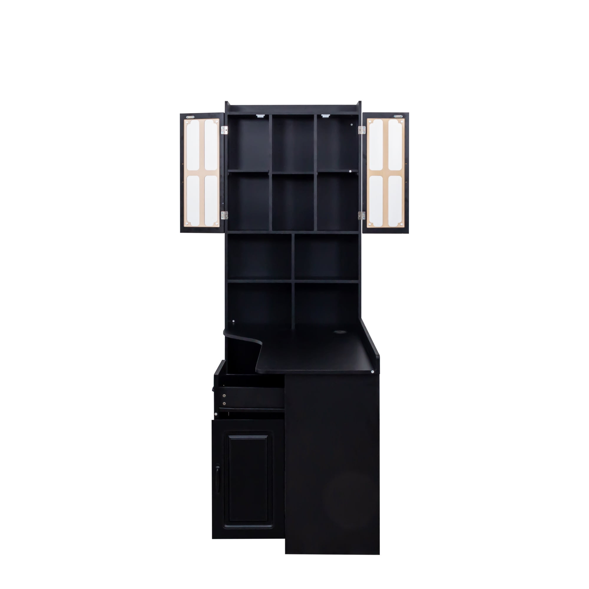 Euroco L-Shaped Corner Computer Desk for Home Office or Study desk, Study Modern Style Table with Drawers, Bookshelf & Hutch, 2-in-1 L-Shaped Design, Large Working Space,black