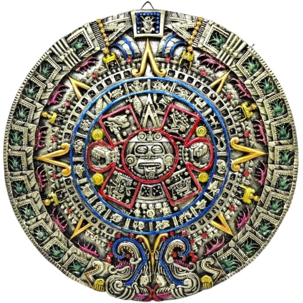 MORÍN Imágenes| Escultura Decorativa | Calendario de Pared Azteca 32 cm | Resina Pintada a Mano (Plata)