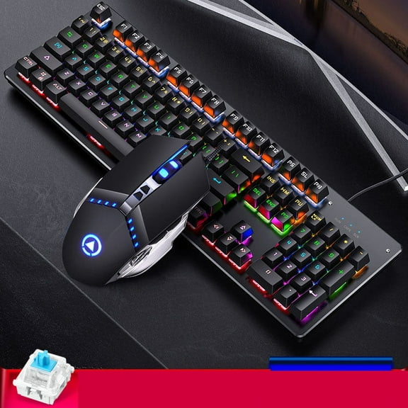 Mechanical Gaming Keyboard and Mouse Combo 104 Keys Backlit Keyboards, Button Mouse Wired for PC Gamer Computer Laptop