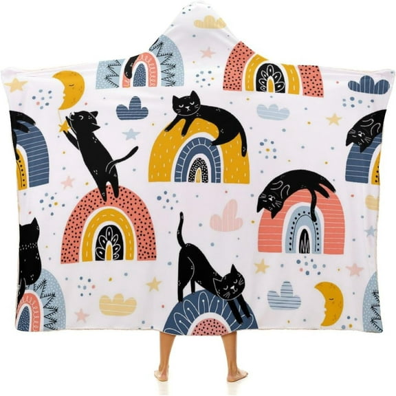 Wearable Blanket Hoodie Gifts for Women Cartoon Cat Blanket for Cat Lovers, Cat Hoodie Blanket Gifts for Adults
