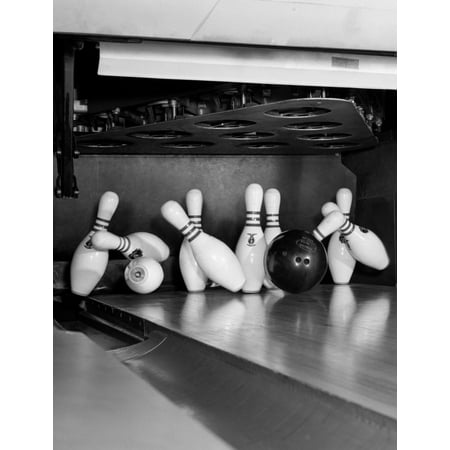 Bowling Collection - 1960s Close-Up Of Bowling Ball Hitting Pins Poster Print By Vintage Collection