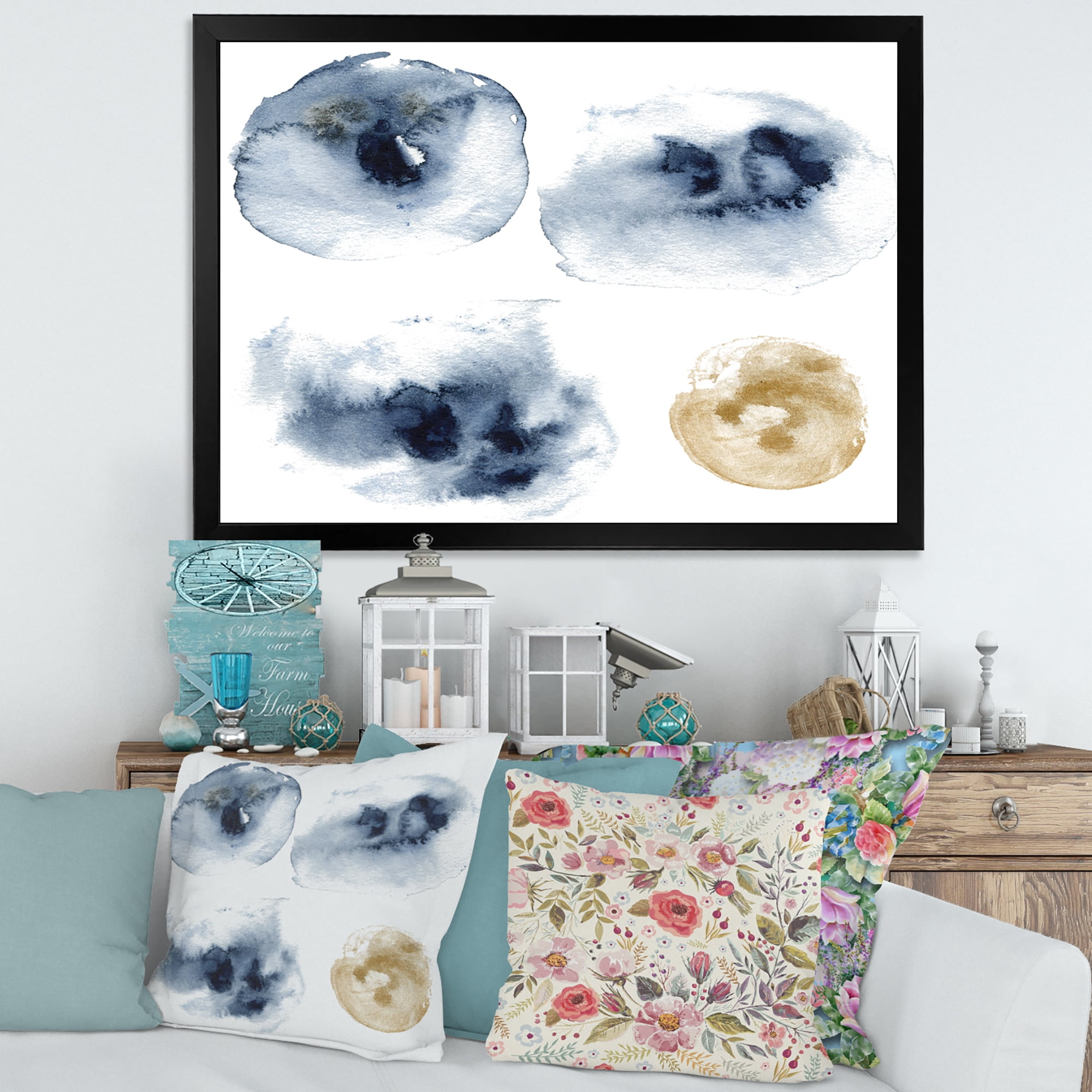 Designart 'Abstract Of Gold and Dark Blue Cloud' Modern Framed Art Print