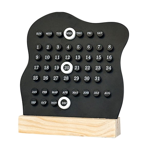 HONITANO Wooden Perpetual Desk Calendar Black Handmade Office Table Decor Minimalist Date Display