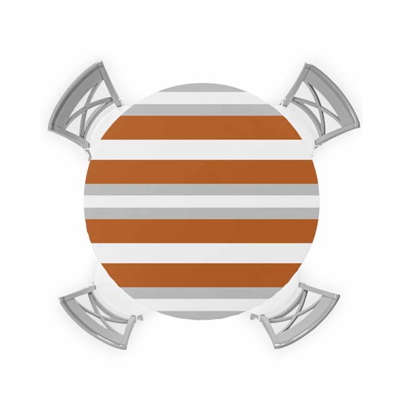 nqOlkjepod Burnt Orange Grey Stripe Round Tablecloth, Fitted Table Cover with Elastic for 55"-60" Round Tables, Minimalist Farmhouse Striped Table Cloth Outdoor Dinning Party Waterproof Tablecloths