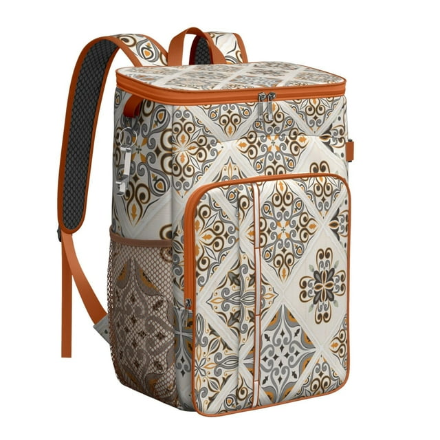 Vintage Fashion Insulated Backpack Cooler - 20L Soft Cooler Bag, Tribal Patterns for Camping