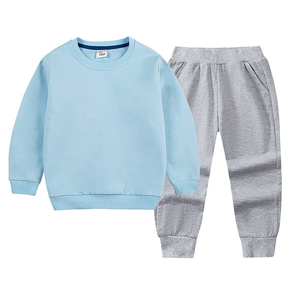 NOLDARES Toddler Baby Girl Boy Fall Winter Outfits Print Crewneck Sweatshirt Casual Pants 2pcs Clothes Set Casual Clothing(Sky Blue,5-6 Y)