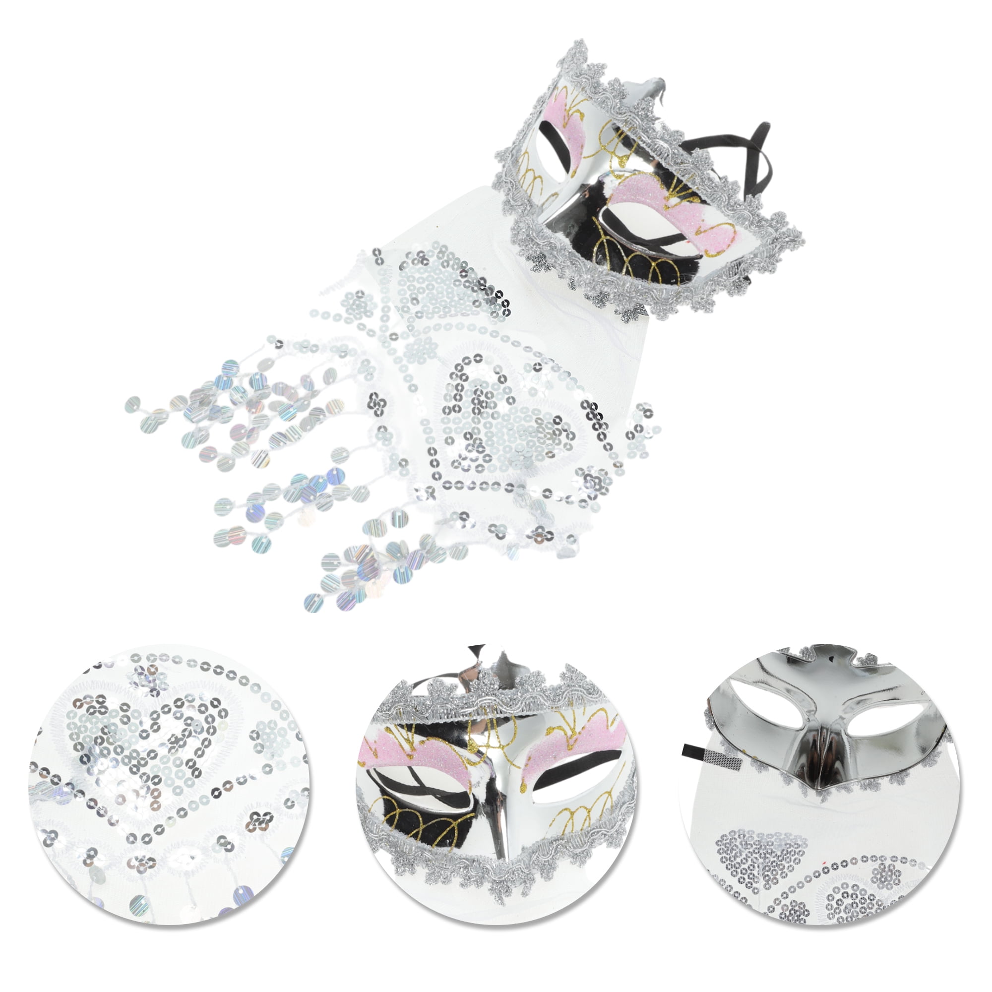 Unique Bargains Elegant Veiled Half Face Party Mask Silver Tone