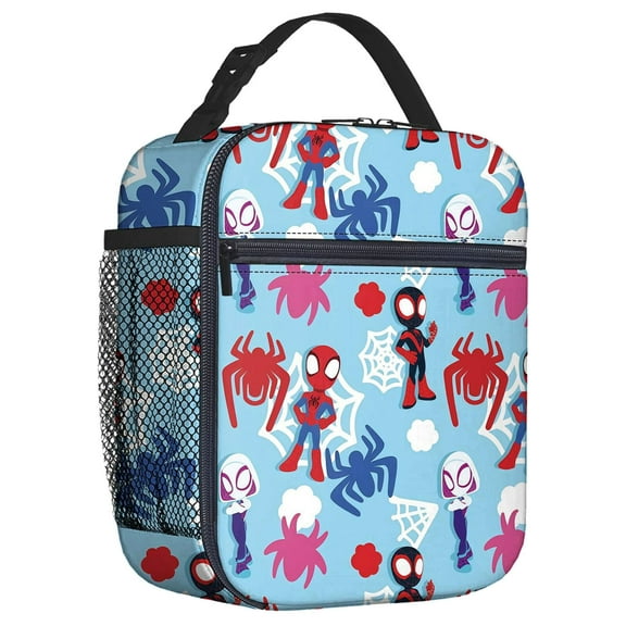 For Spidey and His Amazing Friends Cartoon Movie Theme Insulated Lunch Bag,Portable Reusable Lunch Tote Box,8.66x4.33x10.24 inch with Mesh Side Pocket for Unisex Picnic,Camping,Trips