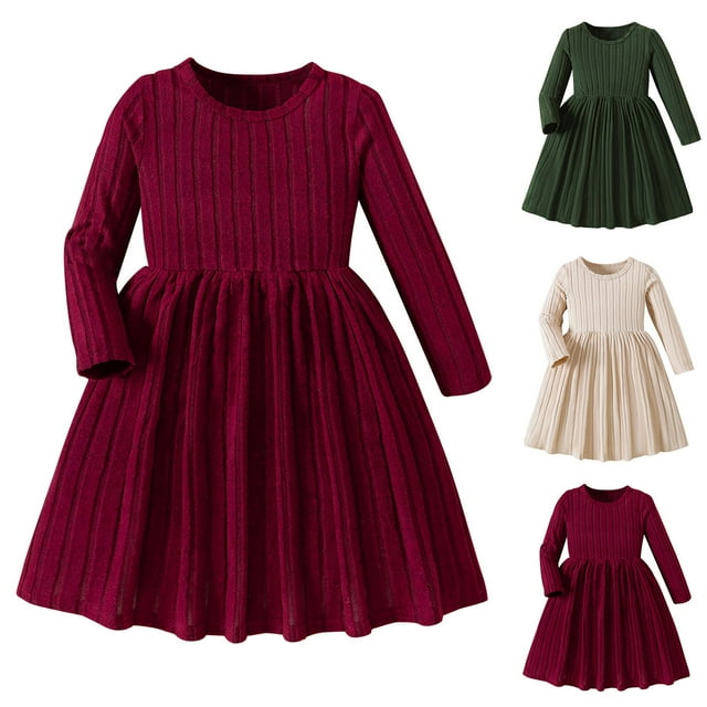 Tranfacy Robe à Manches Longues pour Filles, Robes pour Filles, Robe d'Hiver à Manches Longues pour Enfants 3-10 Ans, Robe Chandail Unie Décontractée et Chaude