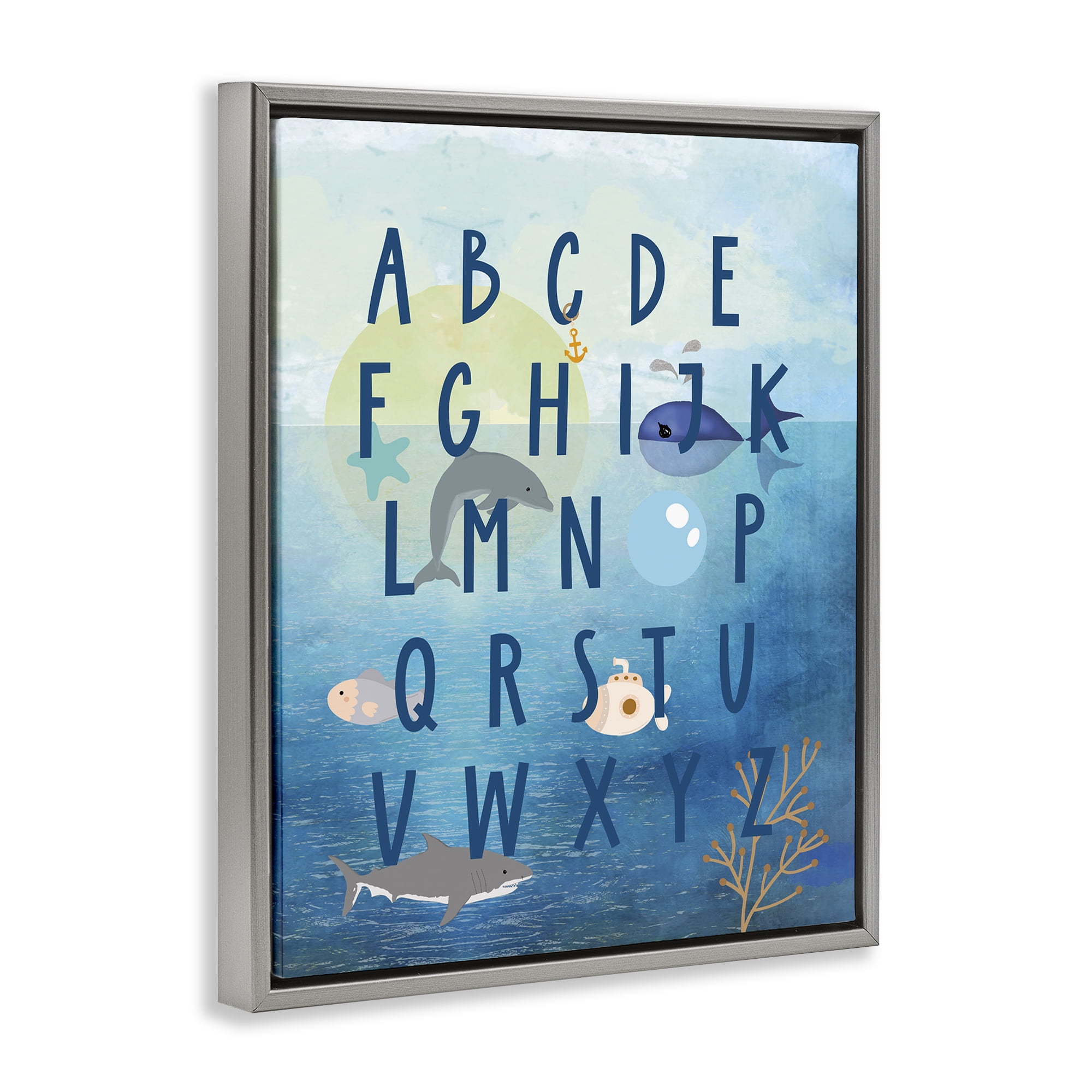 Stupell Industries Sea Creatures Alphabet Animals & Insects Painting Gray Floater Framed Art Print Wall Art, 25 x 31