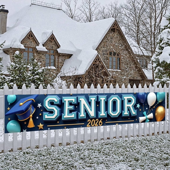 Colorful Stars Graduation Banner Graduation Cap Design Class of 2026 Display Pencil Accents Book Decorations Grad Party Backdrop for Graduation Ceremony Class of 2026 Party Academic Celebration