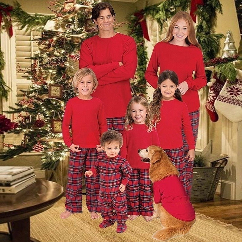 SANMIO Christmas Family Outfit Set Matching Sleeve Blouse Plaid Long Pants Pajama Set Xmas Pajamas Sleepwear Holiday Suit for Dad Mom Kids Girls Boys