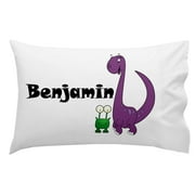 Personalized Monogrammed Purple Dinosaur and Frog Pillowcase for Kidz