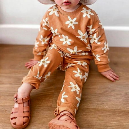 

Hunpta Casual Girl s Two-piece Daisy Print Long-sleeved Trousers