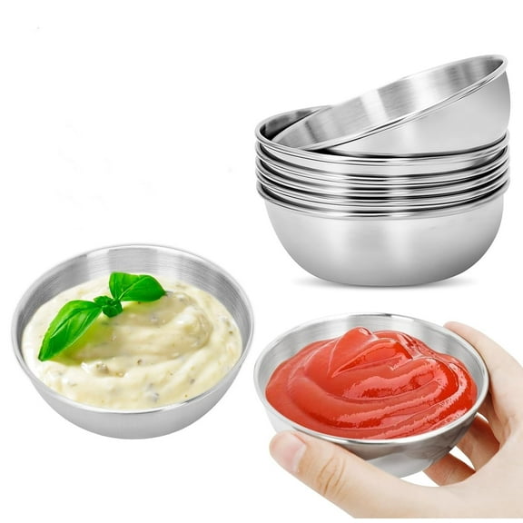 RUseeN 8 Pcs 3.2inch Stainless Steel Sauce Dishes Mini Individual Saucers Bowl Round Seasoning Dishes Sushi Dipping Bowl Appetizer Plates, Sliver