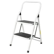2 Step Folding Step Stool Ladder with Comfy Grip Handle & Anti-slip Step Feet, Portable Sturdy Steel Ladder, 330lbs Capacity