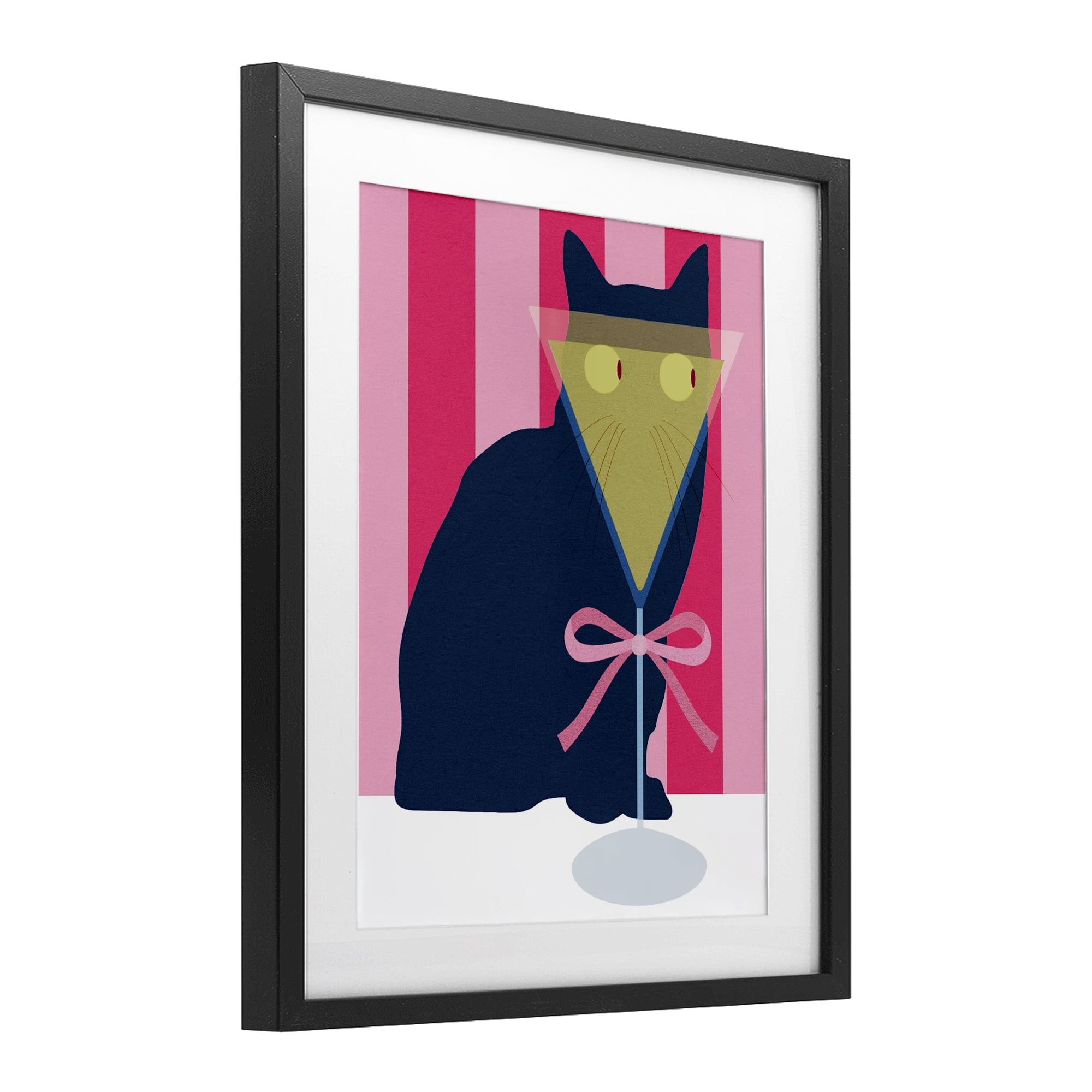 Stupell Industries Playful Striped Cat with Martini Black Framed Print Under Glass, design by Lil' Rue