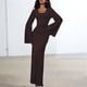 thumbnail image 5 of Vestido de Punto Acanalado para Mujer, Acampanada, Ajustado, Holgado e Informal. Marrón S, 5 of 8