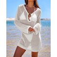 thumbnail image 4 of Swimsuit Cover Up for Women Sexy Metal Ring Hollow V-Neck Long Sleeve Beach Cover Up Mesh Crochet Bathing Suit Cover Ups Shermie, 4 of 6