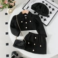 thumbnail image 2 of FAOWME Toddler Kids Baby Girls Long Sleeve Jacket Coat T-Shirt Tops Bow Button Skirts 3PCS Outfits Clothes Set Black 2-3 Years, 2 of 8