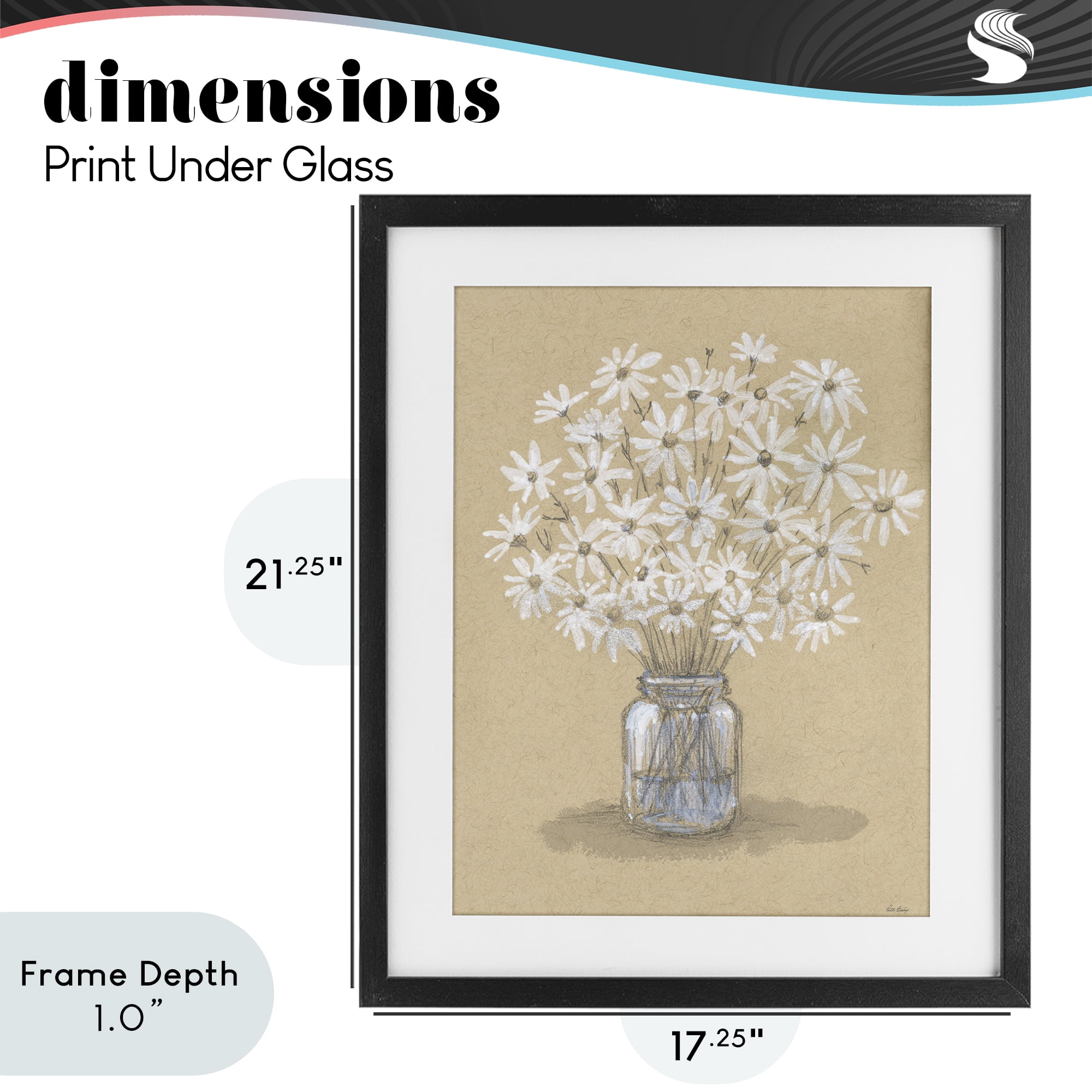 Stupell Industries Daisies Jar Drawing Black Framed Print Under Glass, design by Patti Bishop