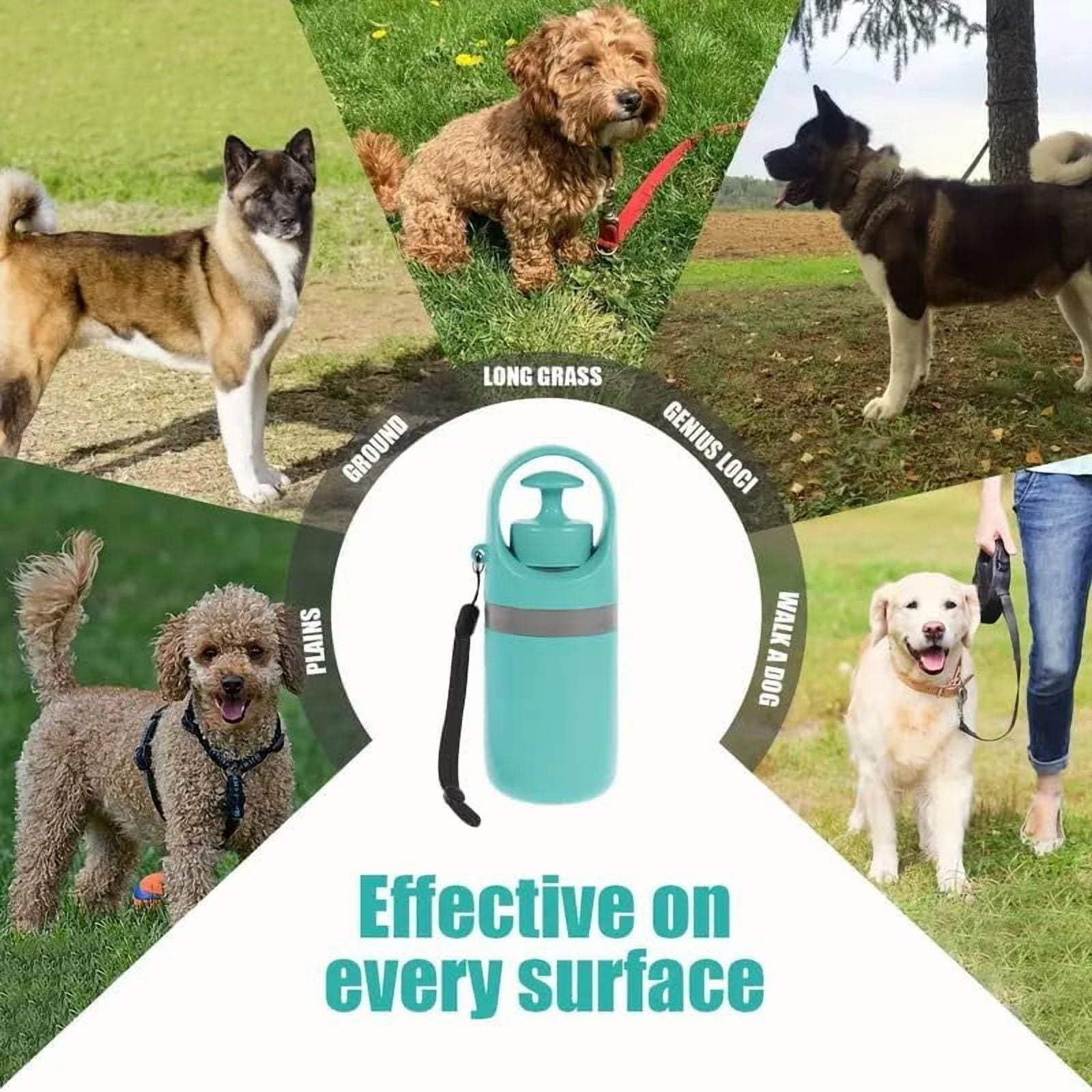 Portable Dog Poop Scooper with 4 Waste Bag Rolls, Hands-Free 6-Claw Pet Waste Pickup Tool, Teal/Gray Sanitary Poop Catcher with Built-in Bag Dispenser for Outdoor Dog Walking