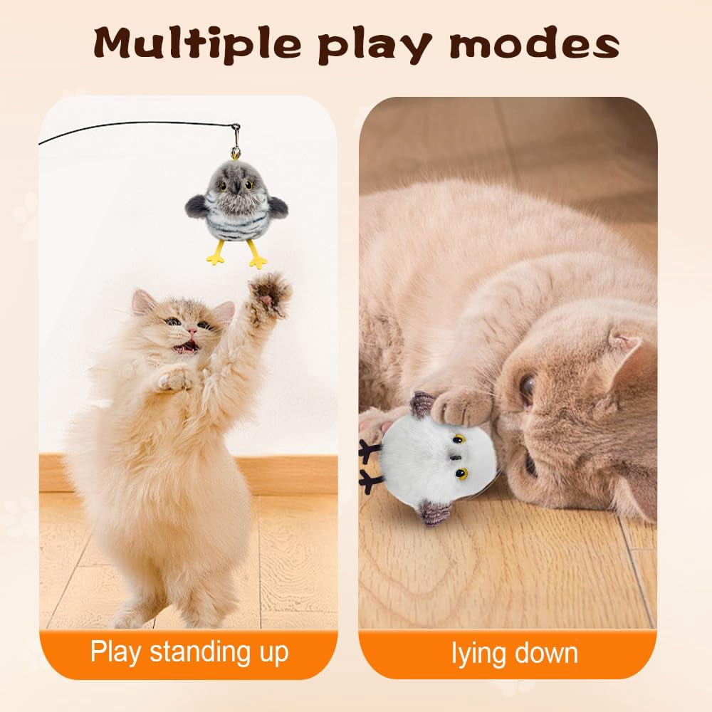 2026 Upgraded Interactive Flying Chirping Bird Toys, Flapping Bird Cat Toy,Rechargeable Cat Toy with Touch Activated for Indoor Cats（cuckoo）