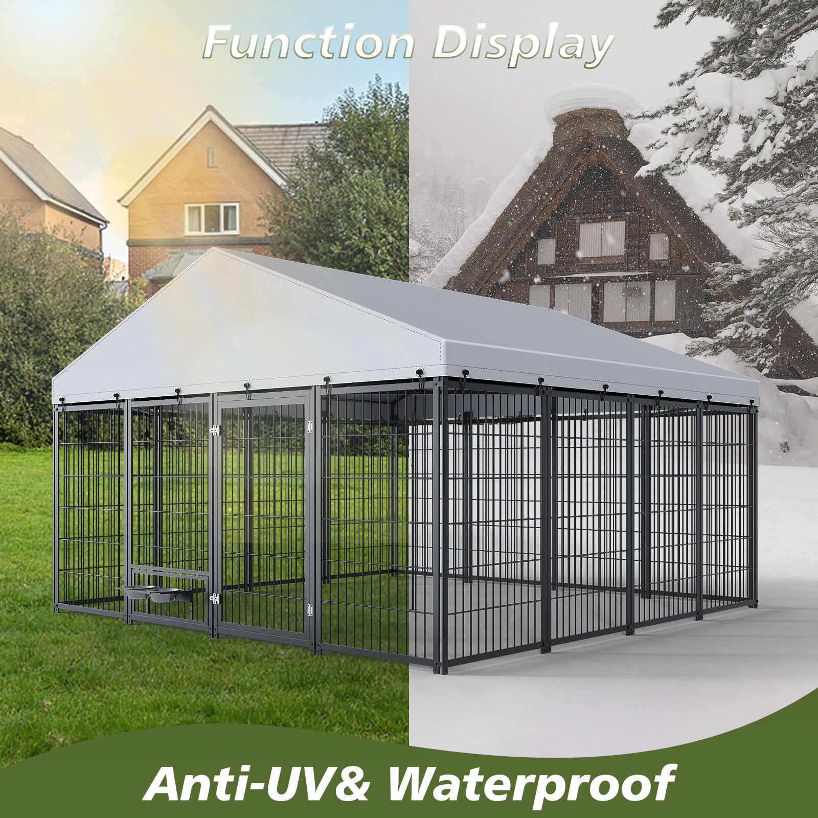 Large Dog Kennel Outdoor Pet Pens Dogs Run Enclosure Animal Hutch Metal Coop Fence with Roof Cover, 9.62'L x 9.35'W x 6.18'H