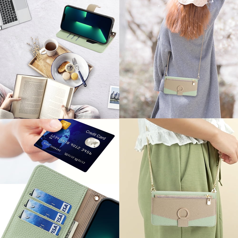 TECH CIRCLE For Samsung Galaxy A42 5G Wallet Case,PU Leather Flip Folio Stand Card Holder Zipper Ring Magnetic Protective Phone Case with Lanyard Strap Women Case for Galaxy A42 5G 6.6" 2021,Green