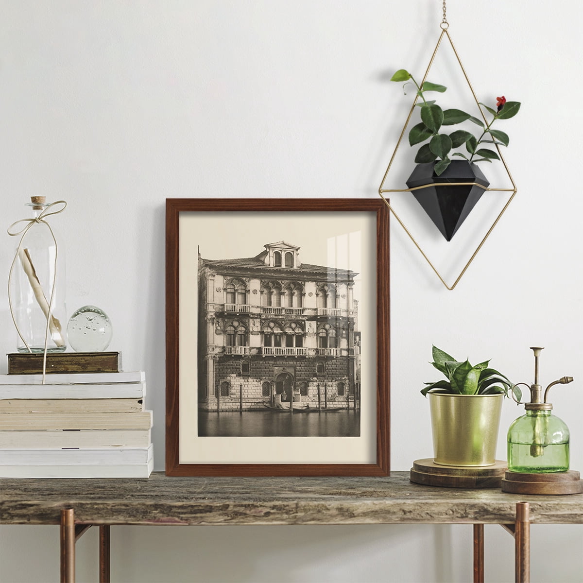 Vintage Views of Venice II - Framed Print w/glass - Chestnut