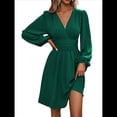 thumbnail image 3 of Vestido Elegante para Mujer, Cuello en V, Larga, Cintura Alta, Corte Holgado, para Fiesta de Graduación, Cóctel, Corto Verde M, 3 of 7