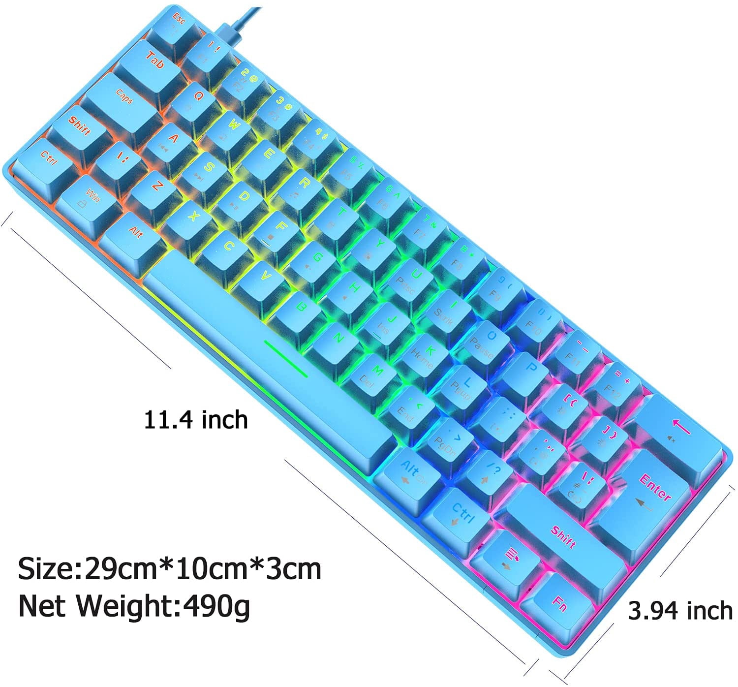 ZIYOULANG T60 Mini Wired Gaming Keyboard, 60% Mechanical, RGB