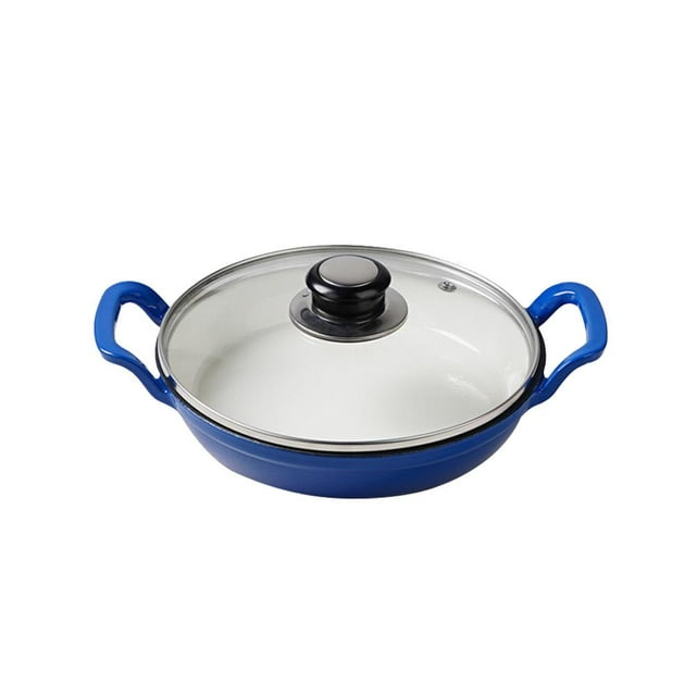 tkerinse Enameled Cast Iron Round Braiser, Enameled Cast Iron Dutch Oven Shallow Casserole Braiser with Dual Handle, Heavy Duty Multi-Purpose Nonstick Braiser Pan for Cooking
